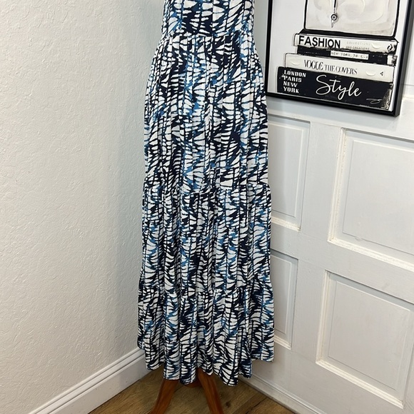 Amour Vert Navy & White Silk Maxi Dress Size S - Picture 5 of 9
